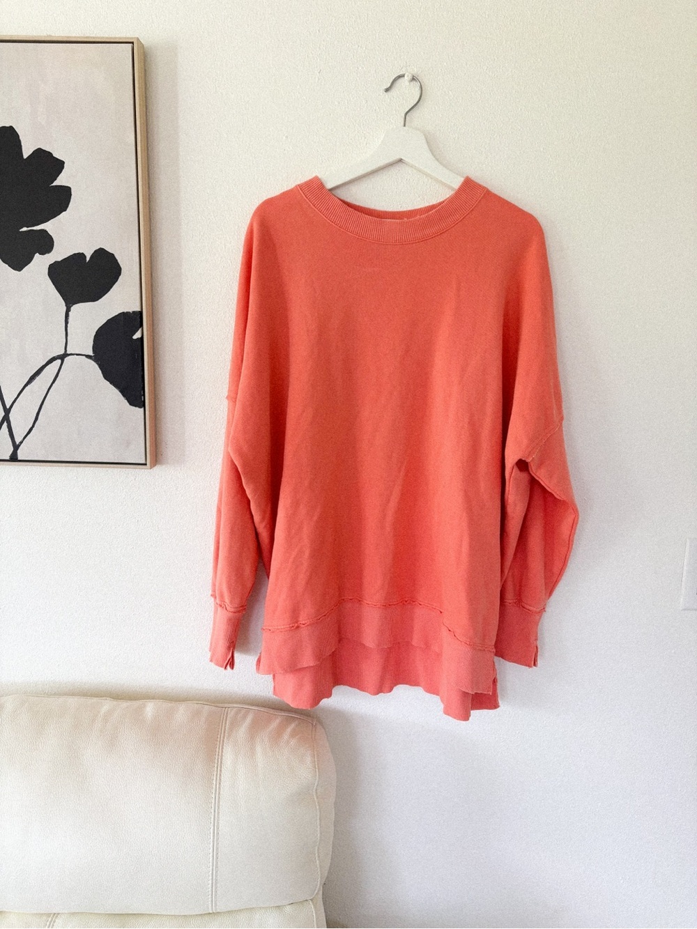 Aerie Coral Oversized Layered Hem Sweatshirt S (oversized)